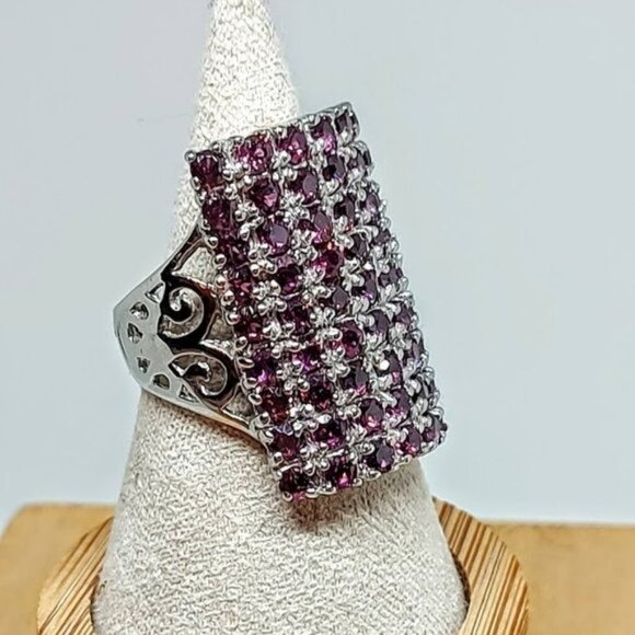 Unheated Natural Pink Rhodolite Garnet‎ 2.5mm 925 Sterling Silver Ring Size 6.5 - Picture 10 of 11